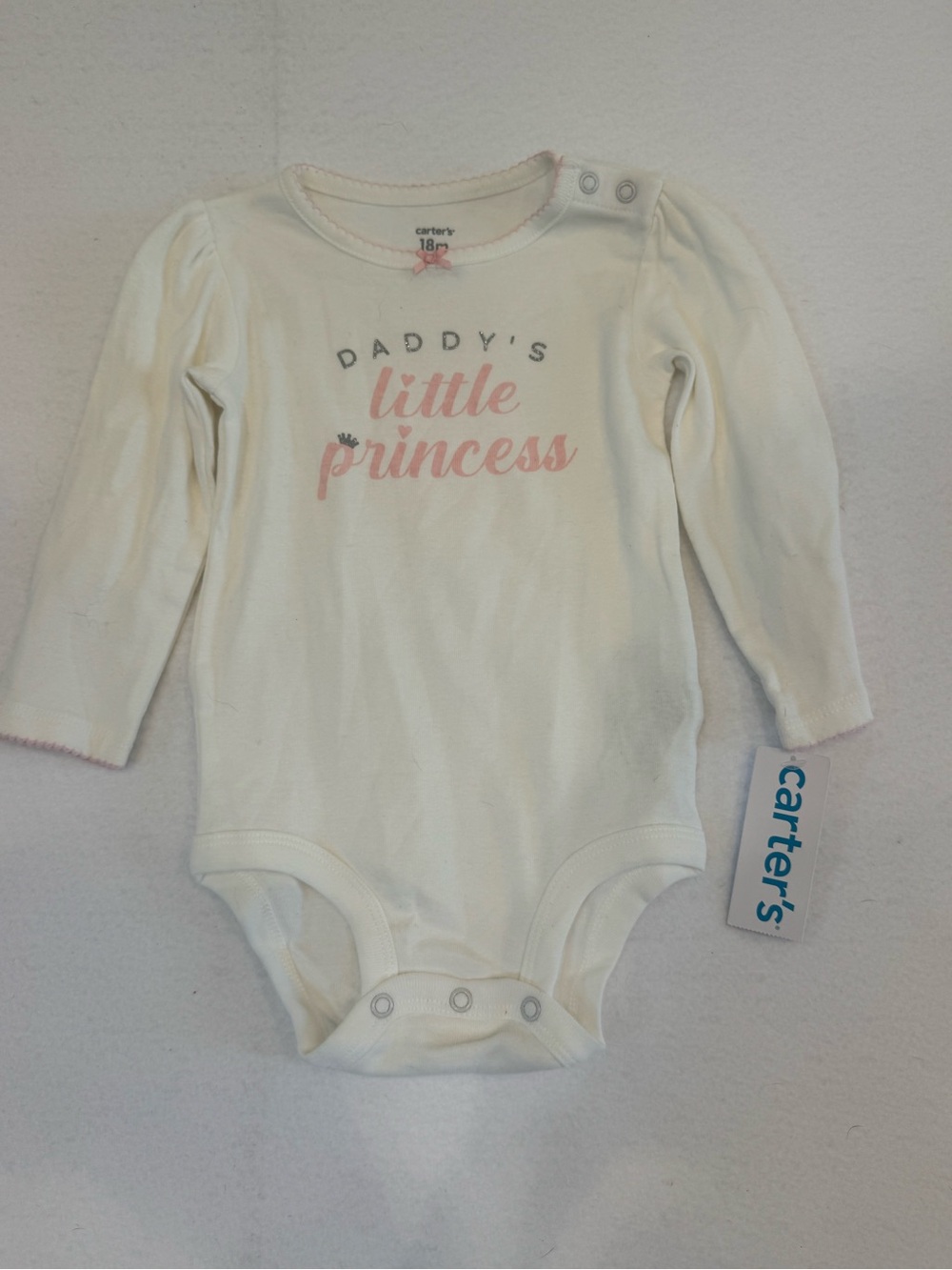 Carter's White Long Sleeve One-Piece with Pink Script
